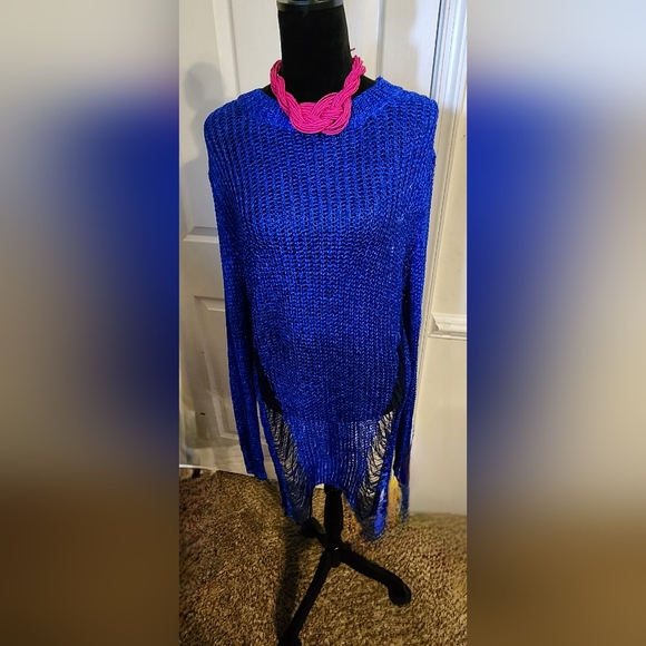 Long Sleeve Blue Metallic (Fibres) Sweater Dress - Picture 1 of 3